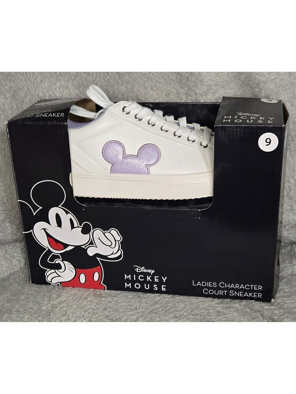 Disney Mickey Mouse Court Sneakers Women's Size 9 White Purple Shoes